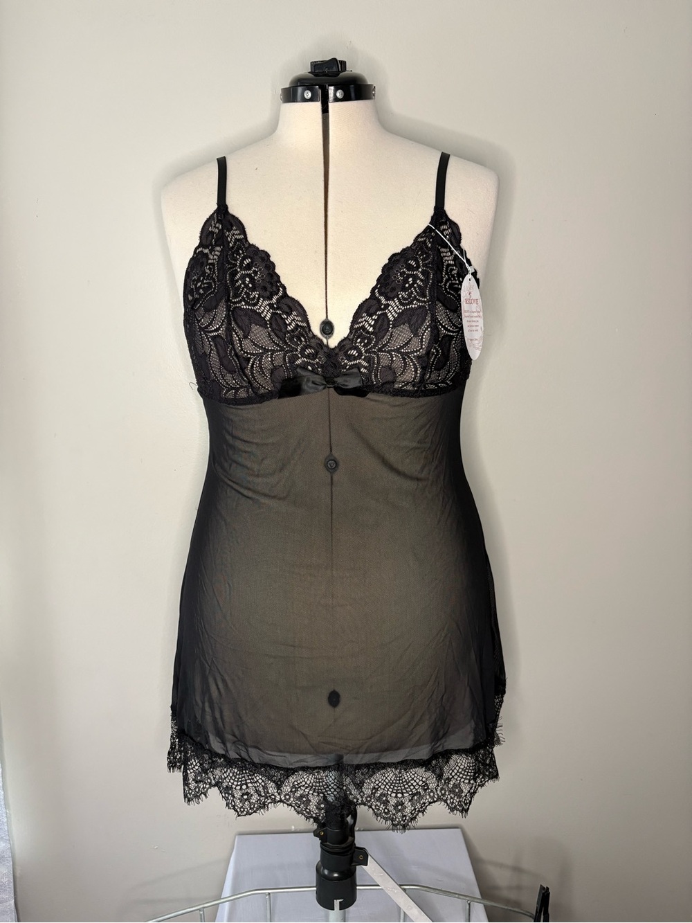 Love Black Lace-Trim Sheer Chemise